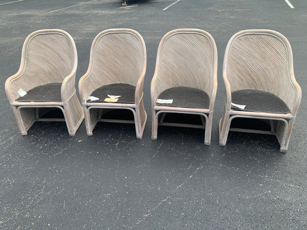 Henry Link Sculptural Split Reed Dining Set Chairs Rattan Barrel Crespi Style Glass 47.5"
