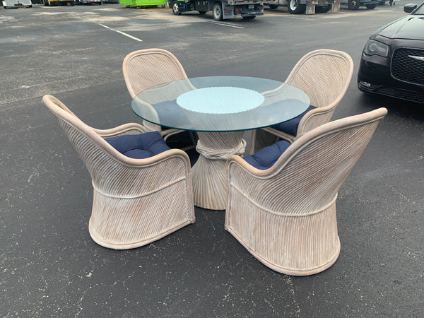Henry Link Sculptural Split Reed Dining Set Chairs Rattan Barrel Crespi Style Glass 47.5"