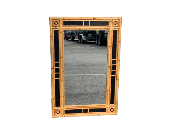 Pair of bamboo and black lacquer mirrors in the style of Vivai Del Sud.