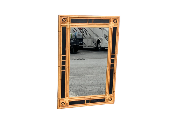 Pair of bamboo and black lacquer mirrors in the style of Vivai Del Sud.