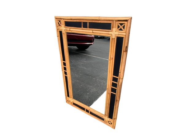 Pair of bamboo and black lacquer mirrors in the style of Vivai Del Sud.