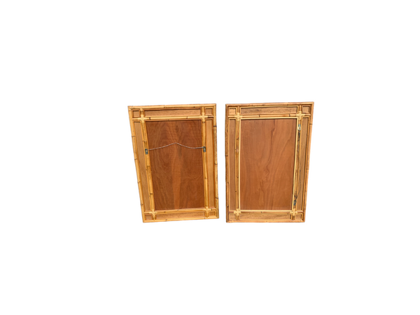 Pair of bamboo and black lacquer mirrors in the style of Vivai Del Sud.