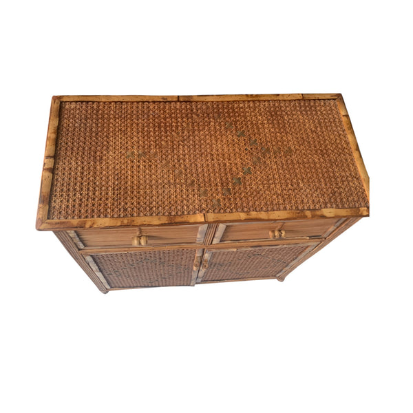 Burnt Bamboo and Cane Coastal Woven Rattan Cabinet