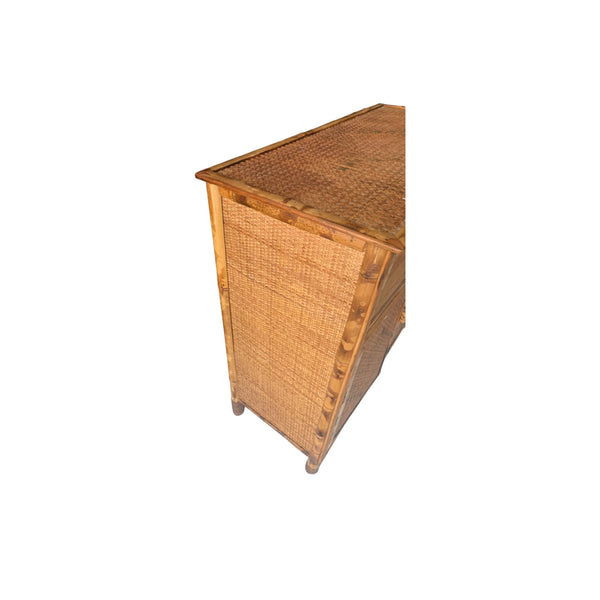 Burnt Bamboo and Cane Coastal Woven Rattan Cabinet