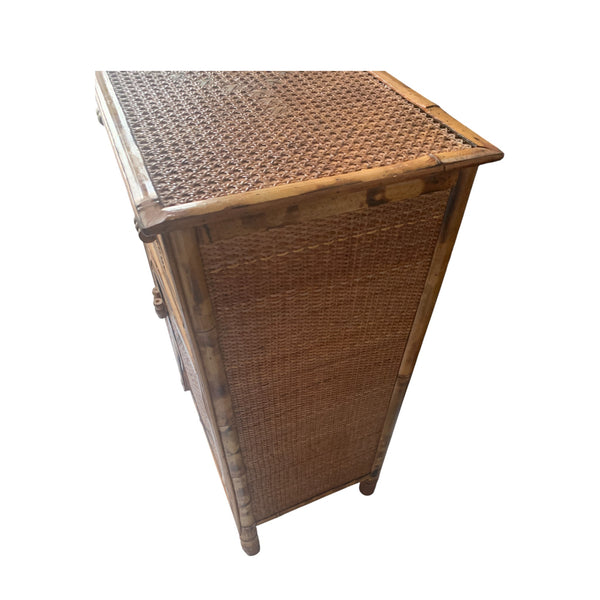 Burnt Bamboo and Cane Coastal Woven Rattan Cabinet