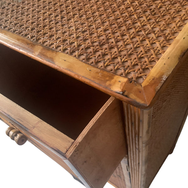 Burnt Bamboo and Cane Coastal Woven Rattan Cabinet