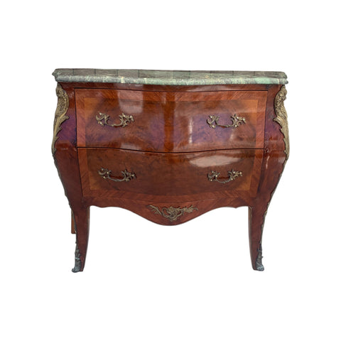 Marquetry French Bombe Inlaid Chest of 2 Drawers Louis XV with marble top