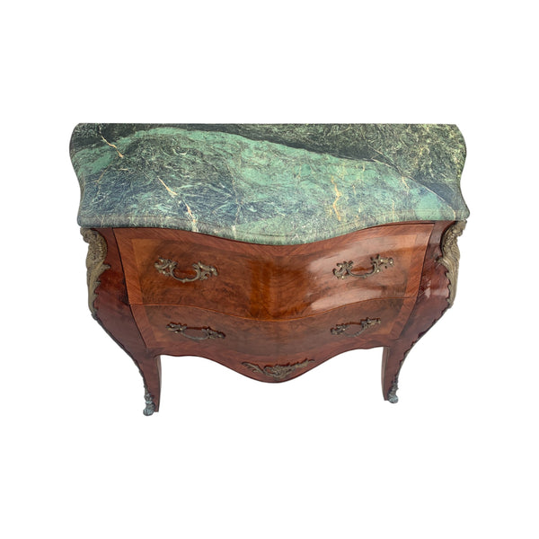 Marquetry French Bombe Inlaid Chest of 2 Drawers Louis XV with marble top