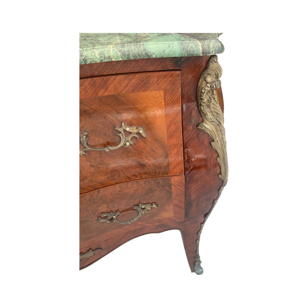 Marquetry French Bombe Inlaid Chest of 2 Drawers Louis XV with marble top