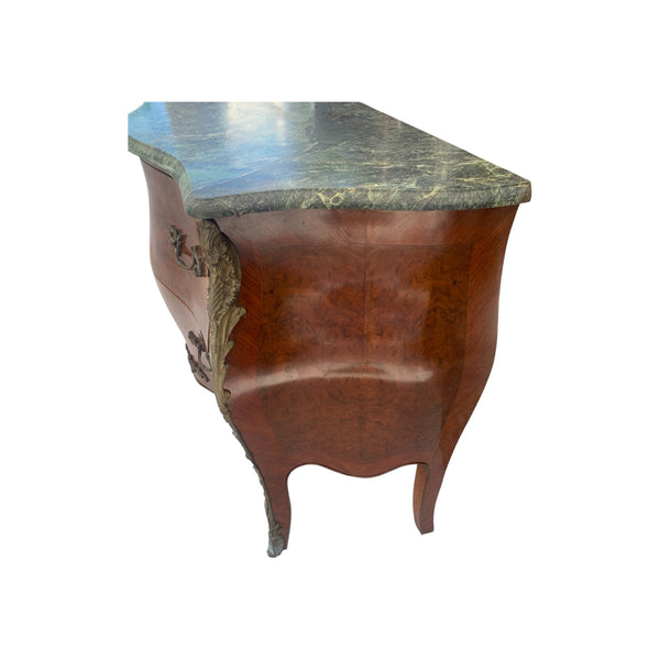 Marquetry French Bombe Inlaid Chest of 2 Drawers Louis XV with marble top