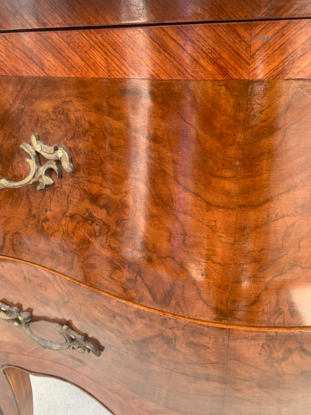Marquetry French Bombe Inlaid Chest of 2 Drawers Louis XV with marble top