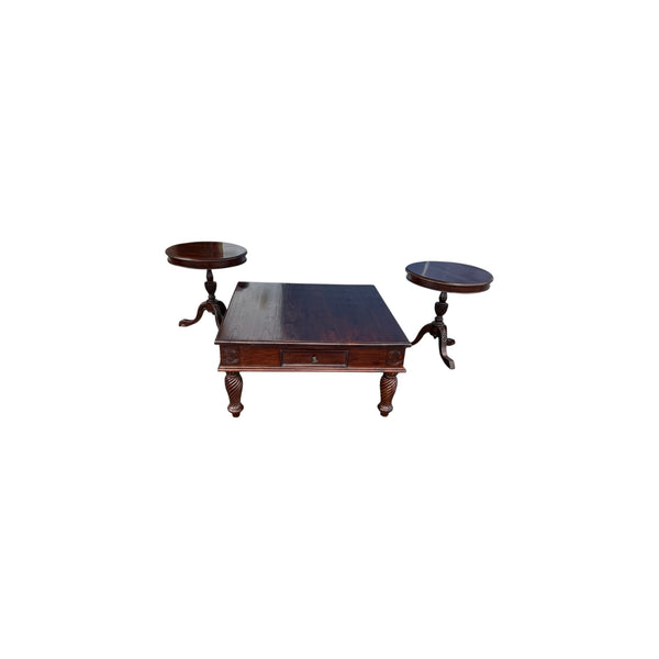 Vintage Tommy Bahama Style wooden coffee/end tables set with pineapple accents.