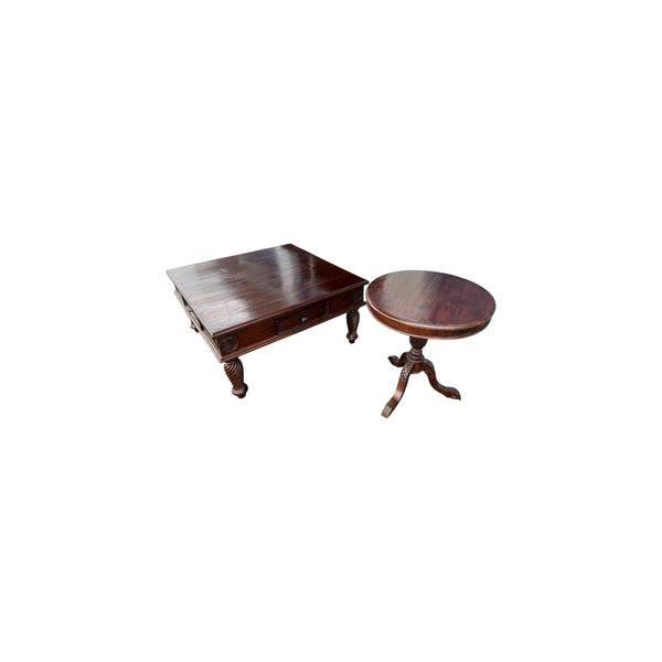 Vintage Tommy Bahama Style wooden coffee/end tables set with pineapple accents.