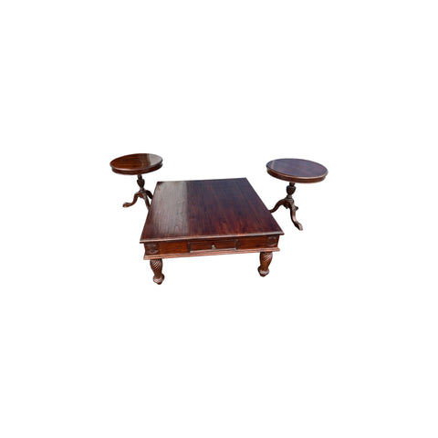 Vintage Tommy Bahama Style wooden coffee/end tables set with pineapple accents.