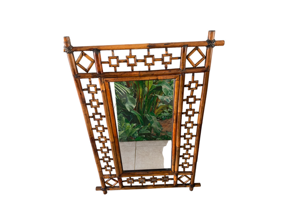 Burnt Bamboo Mirror Geometrical Patterned