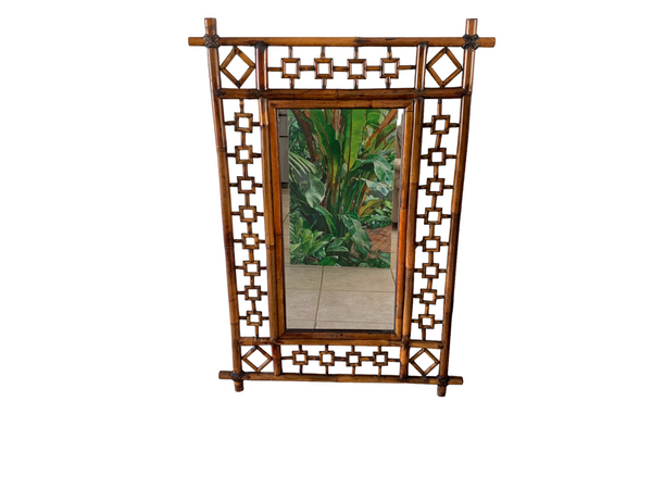 Burnt Bamboo Mirror Geometrical Patterned