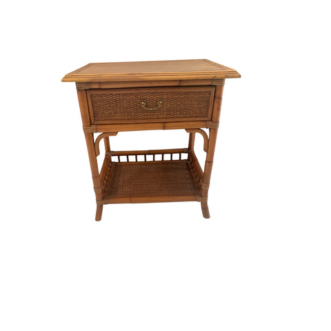 Bamboo and Rattan wood top nightstand, side table with drawer.
