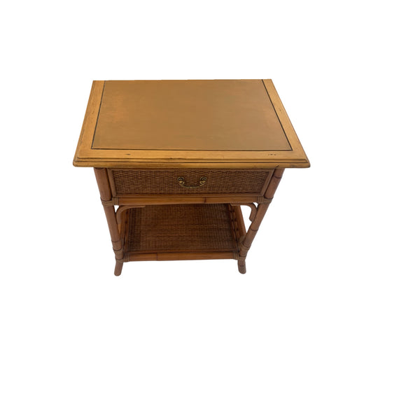 Bamboo and Rattan wood top nightstand, side table with drawer.