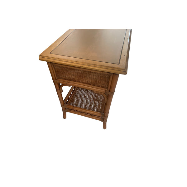 Bamboo and Rattan wood top nightstand, side table with drawer.