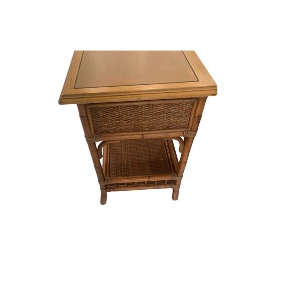 Bamboo and Rattan wood top nightstand, side table with drawer.