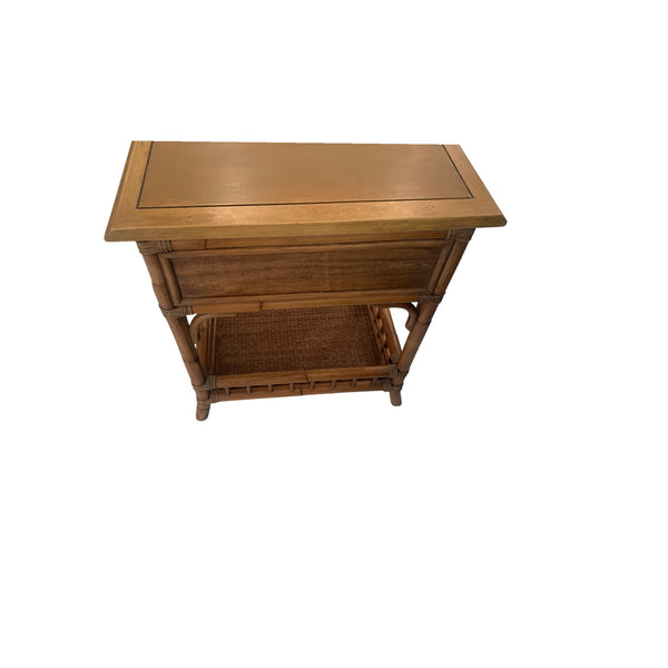Bamboo and Rattan wood top nightstand, side table with drawer.