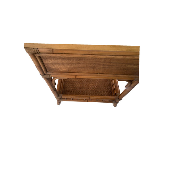Bamboo and Rattan wood top nightstand, side table with drawer.