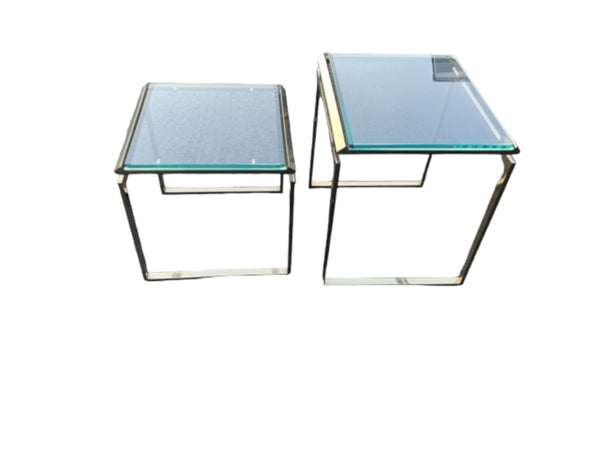 Mid-Century Brass & Glass Nesting Tables - A Pair