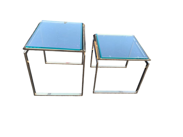 Mid-Century Brass & Glass Nesting Tables - A Pair