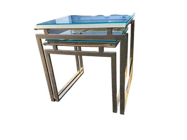 Mid-Century Brass & Glass Nesting Tables - A Pair