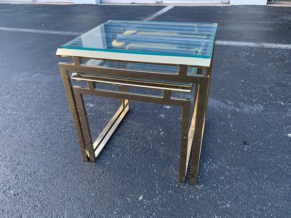 Mid-Century Brass & Glass Nesting Tables - A Pair