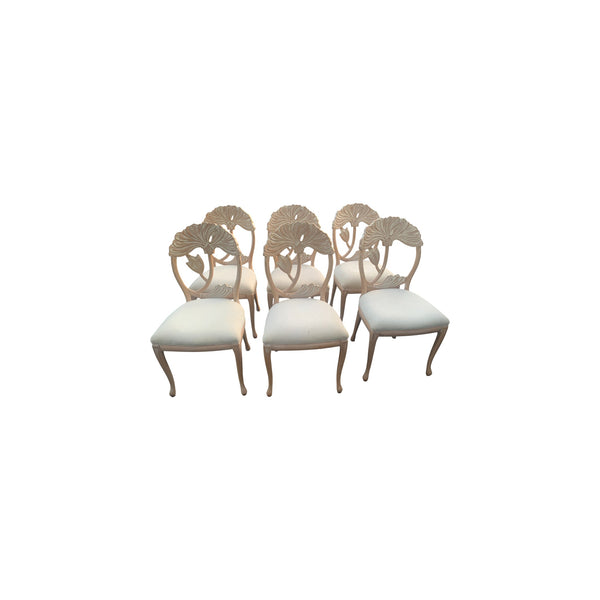 Lime Wash Lotus Floral Carved Dining set In the Manner of Phyllis Morris