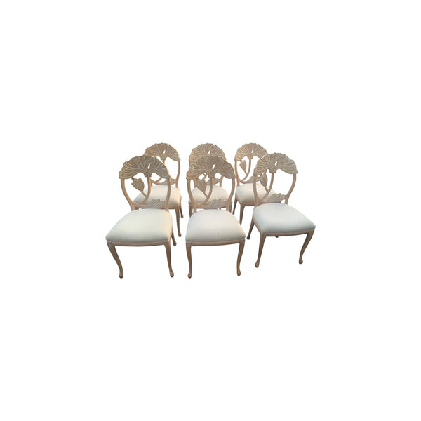 Lime Wash Lotus Floral Carved Dining set In the Manner of Phyllis Morris