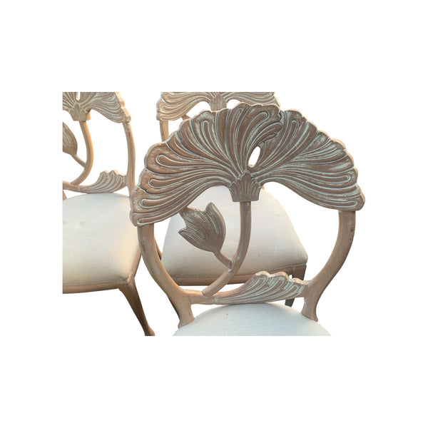 Lime Wash Lotus Floral Carved Dining set In the Manner of Phyllis Morris