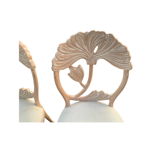 Lime Wash Lotus Floral Carved Dining set In the Manner of Phyllis Morris