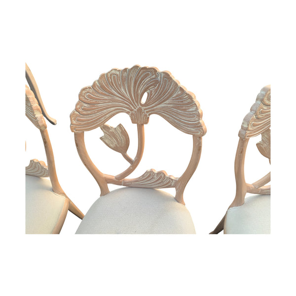 Lime Wash Lotus Floral Carved Dining set In the Manner of Phyllis Morris