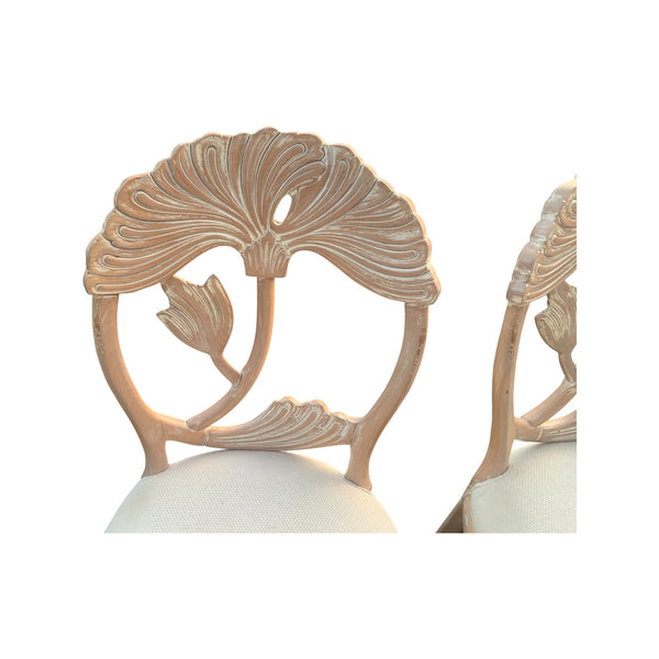 Lime Wash Lotus Floral Carved Dining set In the Manner of Phyllis Morris