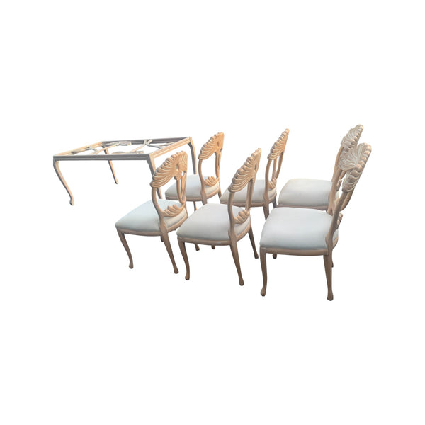 Lime Wash Lotus Floral Carved Dining set In the Manner of Phyllis Morris