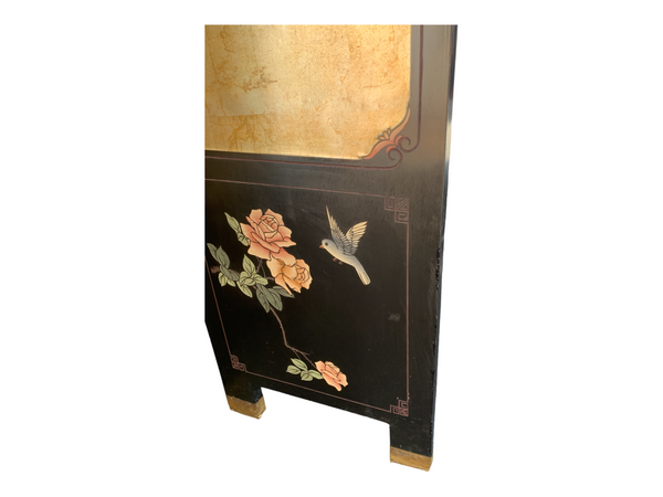 Vintage Oriental Double Side Gold  and Black Lacquer Room Divider Folding Screen