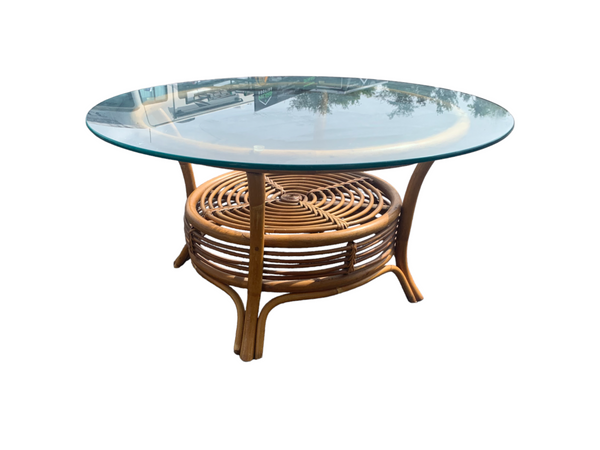 Rattan Glass Top Coffee Table - Albini Style