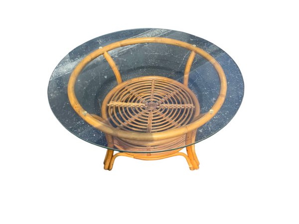 Rattan Glass Top Coffee Table - Albini Style