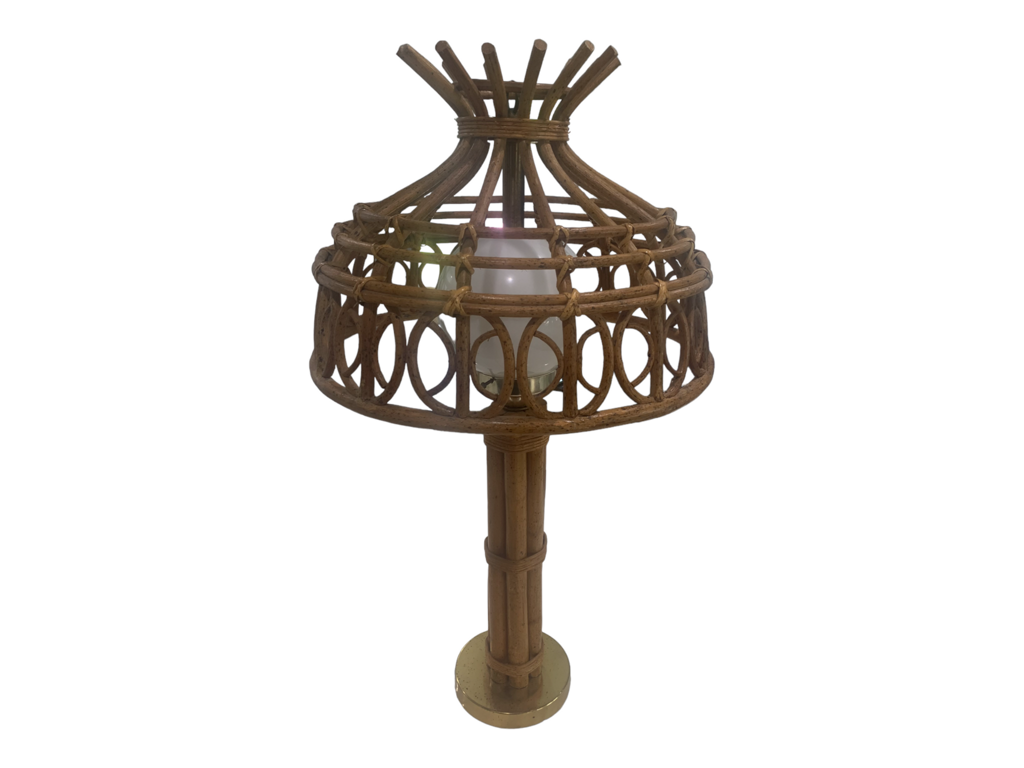 Bent bamboo globe table lamp with metal brass plated base