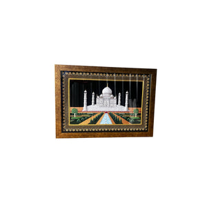 Zardozi Kashmir Taj Mahal Gold Carved Wall Panel w/ Precious Embroidery Thread