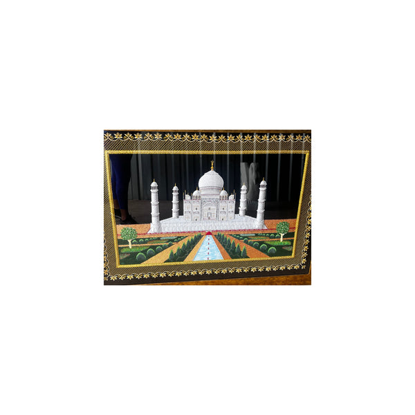Zardozi Kashmir Taj Mahal Gold Carved Wall Panel w/ Precious Embroidery Thread