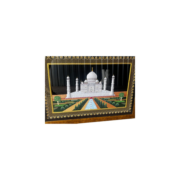 Zardozi Kashmir Taj Mahal Gold Carved Wall Panel w/ Precious Embroidery Thread