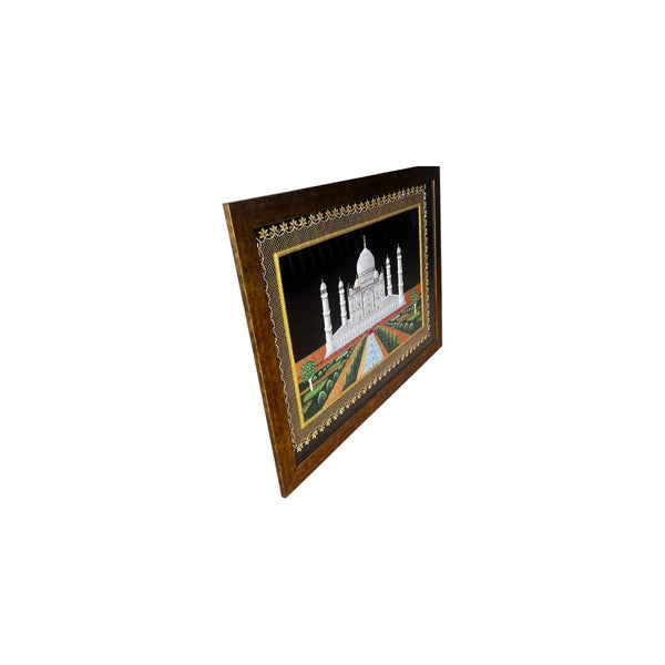 Zardozi Kashmir Taj Mahal Gold Carved Wall Panel w/ Precious Embroidery Thread