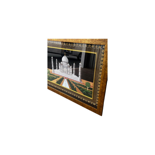 Zardozi Kashmir Taj Mahal Gold Carved Wall Panel w/ Precious Embroidery Thread