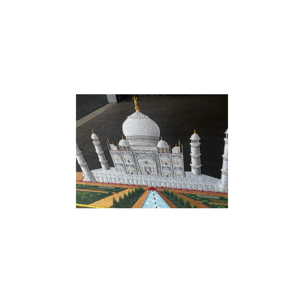 Zardozi Kashmir Taj Mahal Gold Carved Wall Panel w/ Precious Embroidery Thread
