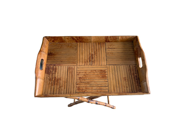 Vintage tortoise Burnt Bamboo Folding Butler Tray removable