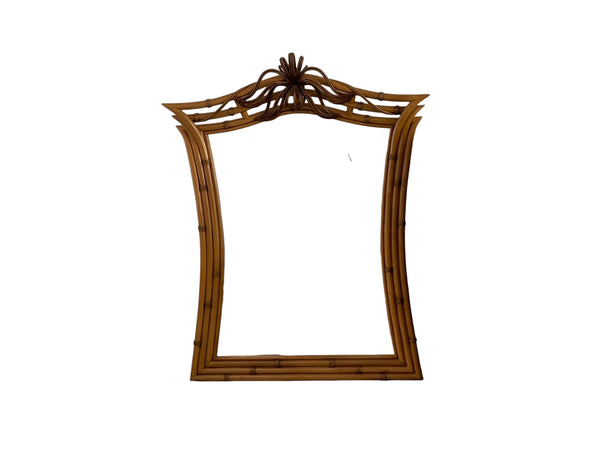 Mid-Century Modern Framed Handcrafted Bamboo, Wood & Wicker Wall Mirror