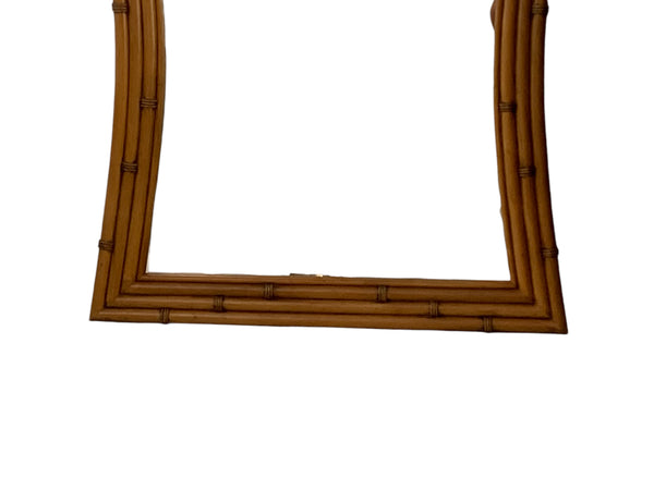 Mid-Century Modern Framed Handcrafted Bamboo, Wood & Wicker Wall Mirror
